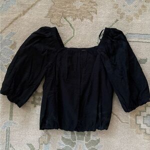 NWOT AYR Black The Midsummer Top Crinkle Cotton Blouse